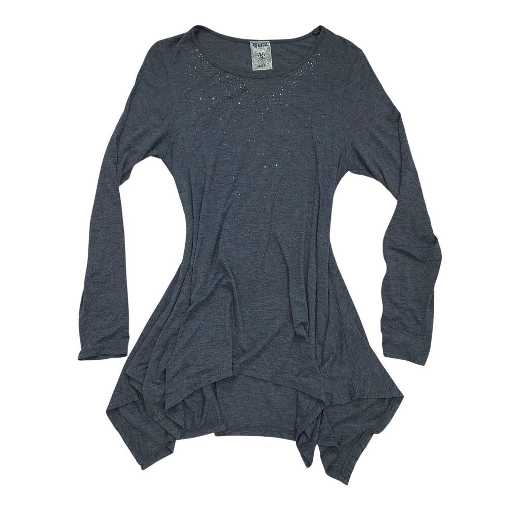 Vocal Long Sleeve Tee Dress, Grey Bedazzled/Sparkly, Women's Medium
